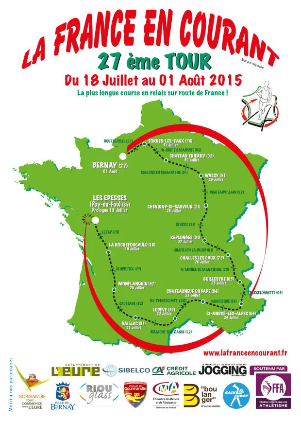 Carte du parcours de la France en courant 2015