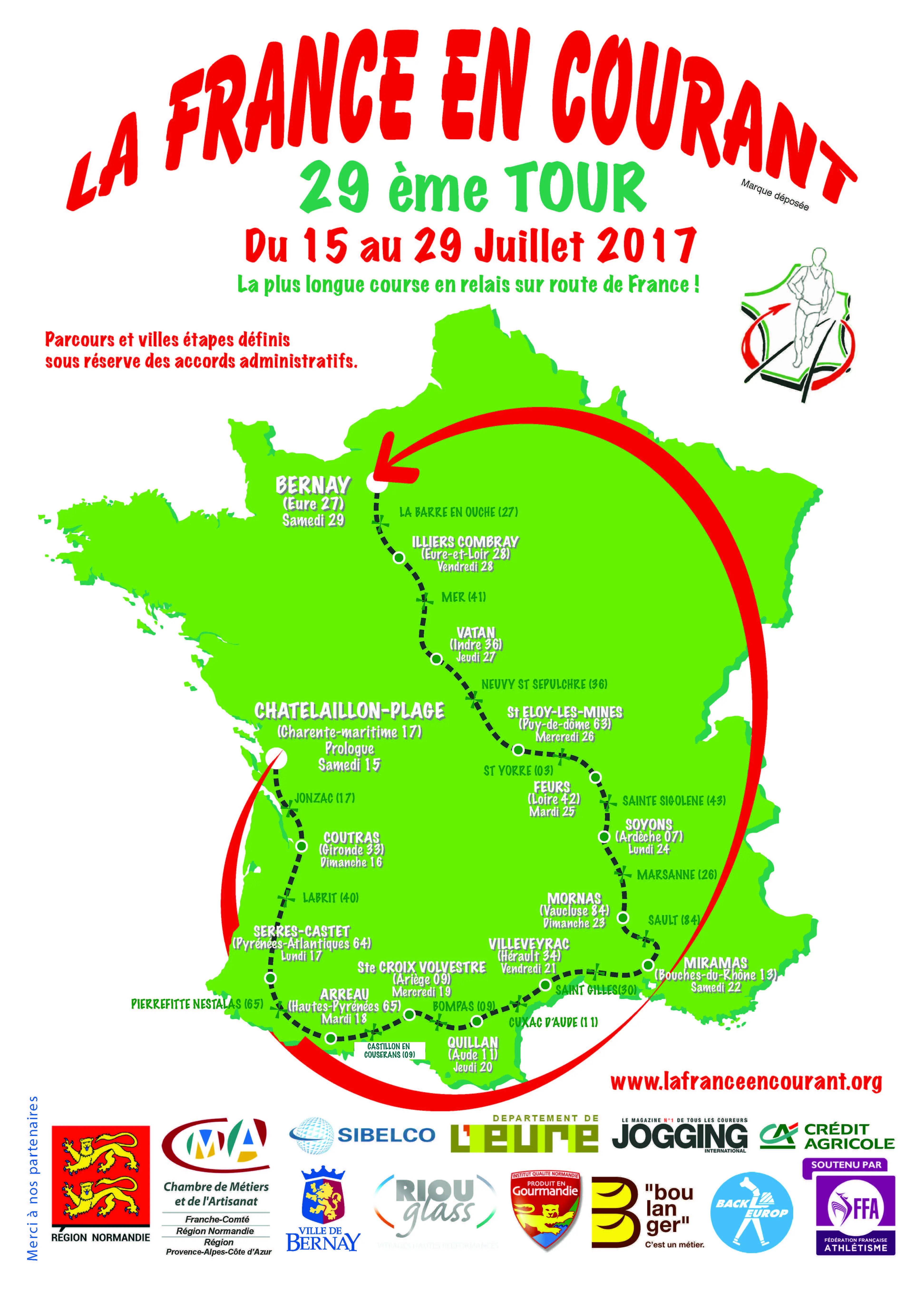 Carte du parcours de la France en courant 2017