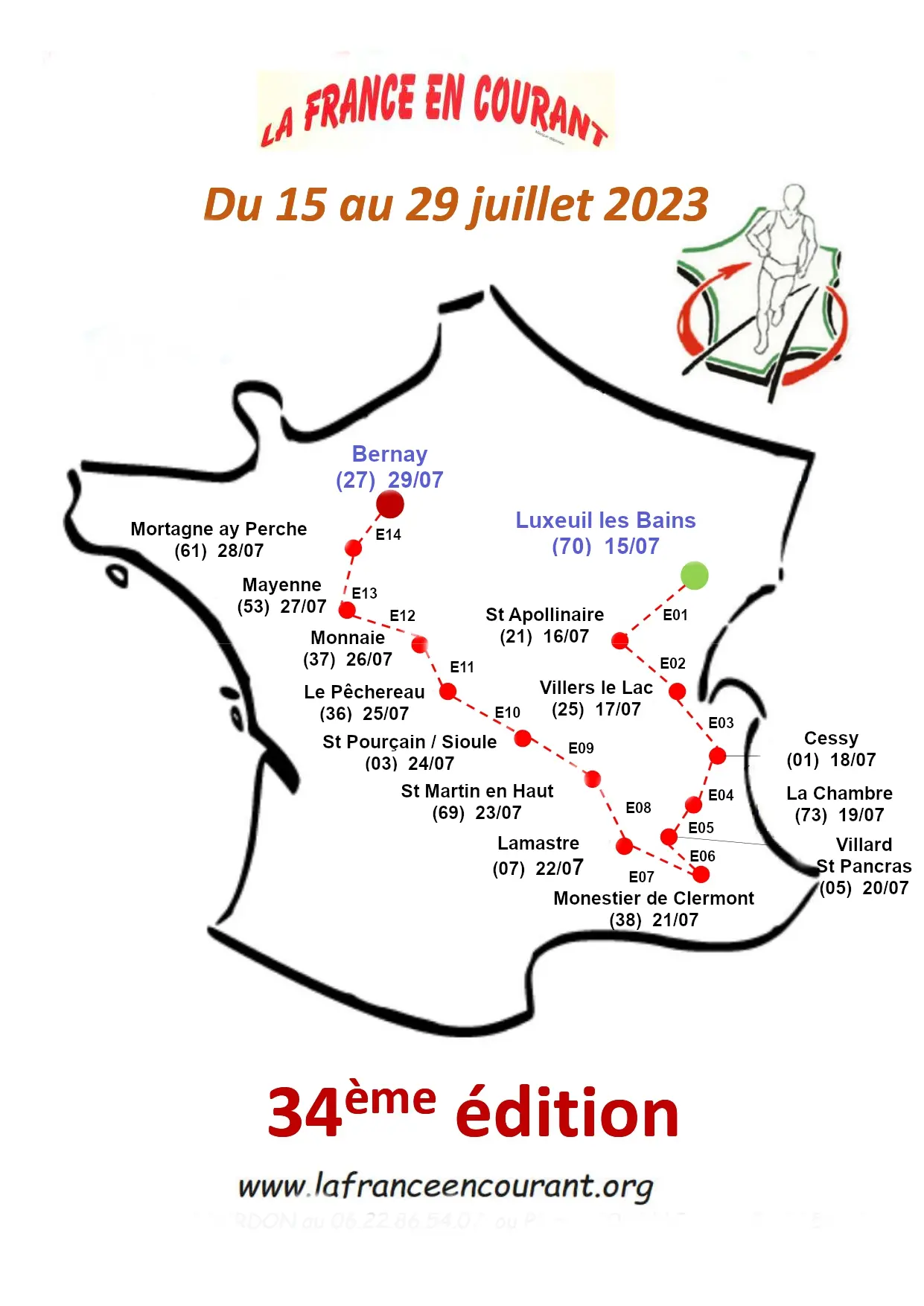 Carte du parcours de la France en courant 2023