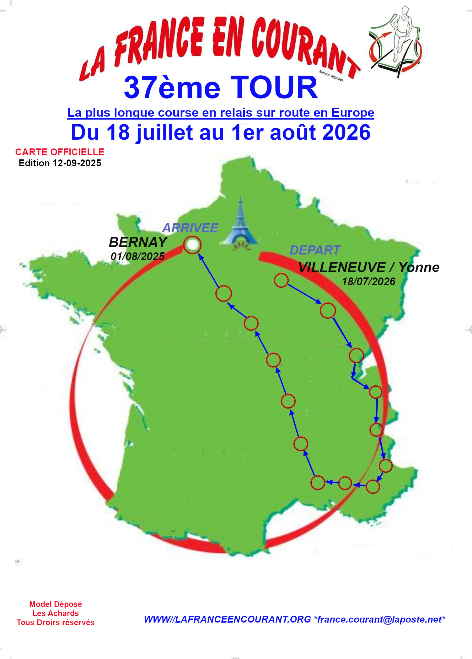 Carte du parcours de la France en courant 2026
